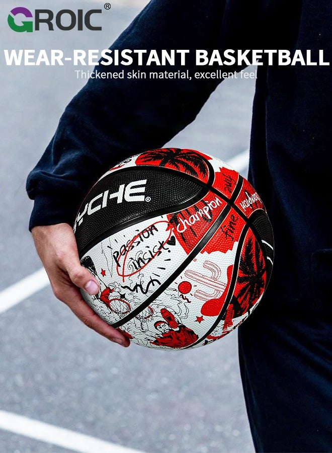 GROIC Basketball, Fire Size 7 Basketball, Red Black Comic Graphic Design, Deep Channel Construction and Durability, Perfect for Basketball Training and Equipment Practice, Outdoor Rubber Basketballs - Image 2